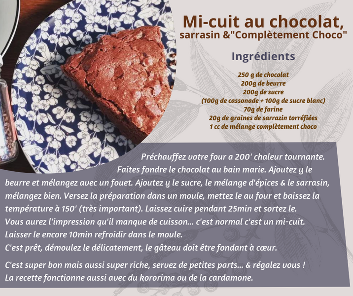 Mi cuit au chocolat, sarrazin et mélange "complètement choco"
